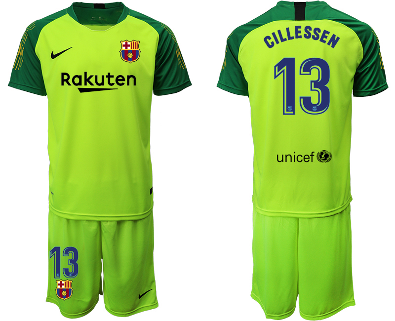 Men 2020-2021 club Barcelona  fluorescent green goalkeeper #13 Soccer Jerseys->barcelona jersey->Soccer Club Jersey